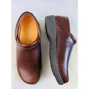New Potha Brown Leather Clogs Comfort Slip On Work Nursing Shoes EU39 US8